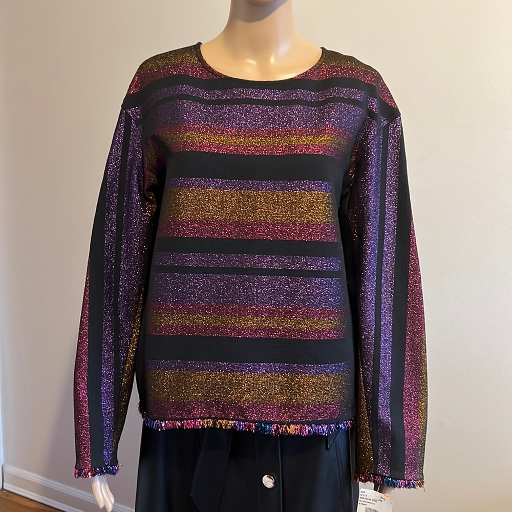 Diane Von Furstenberg Metallic Striped Long Sleeve Sweatshirt Size M